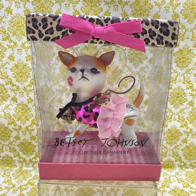 Betsey Johnson Chihuahua Dog in tutu Holiday Ornament Christmas  MIB Blown Glass