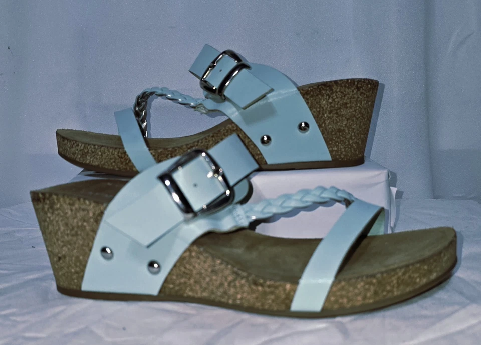 Womens ANNIE COMFORT Wedge Heel Slip On Sandals w Braided Accent  Lt Blu Sz 8 M  - image 2 of 4