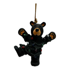 Demdaco Bearfoots Jeff Flemming Hap Wrapped in Lights Bear Claus Ornament Resin
