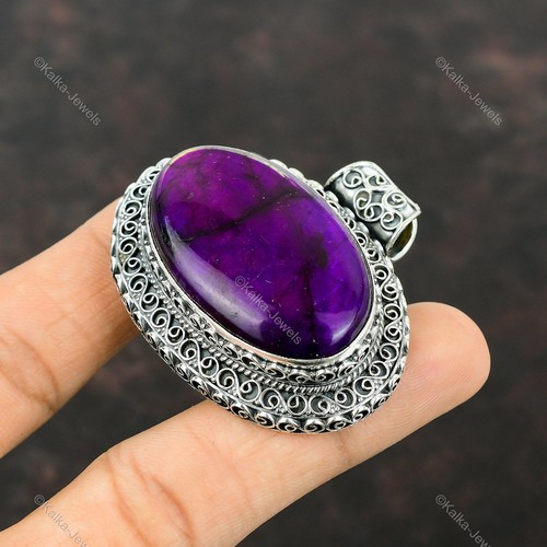 Purple Fire Labradorite Pendant 925 Sterling Silver Real Gemstone Vintage Pendan - Picture 5 of 6