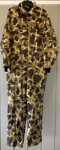 Saf-T-Bak Insulated Hunting Coveralls Mens Large Brown Duck Camo USA 80s Vintage - product listing photo
