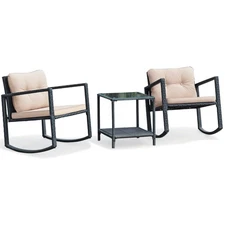 3PC Outdoor Conversation Set Rocking Chair Cushioned Sofa Garden Furniture