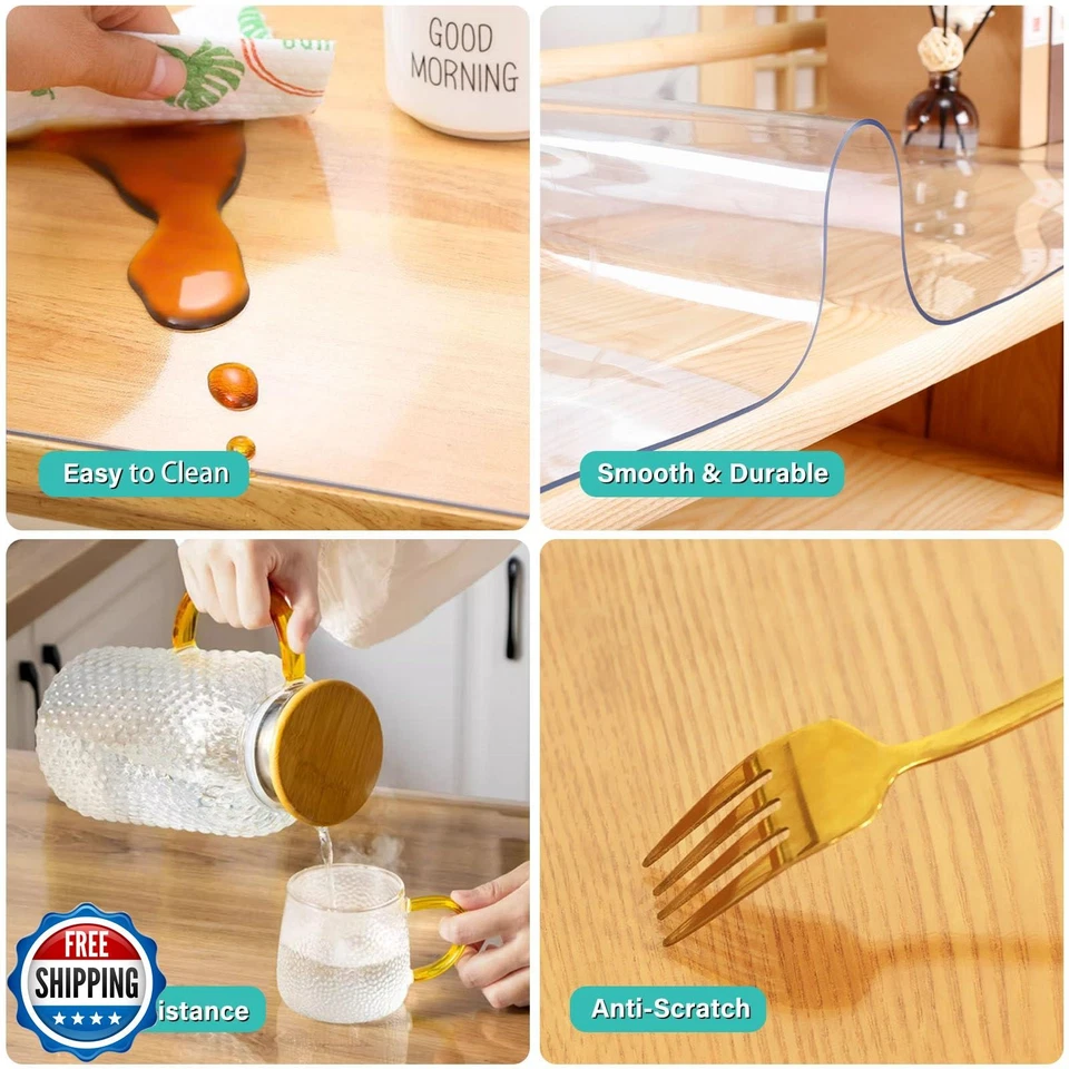 AimerGro 46 Inch Round Clear Dining Room Table Protector 1.5mm Thick Plastic  - Image 3 of 4