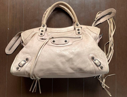 BALENCIAGA Classic City Handbag Shoulder Bag Purse Leather Beige 2way Medium
