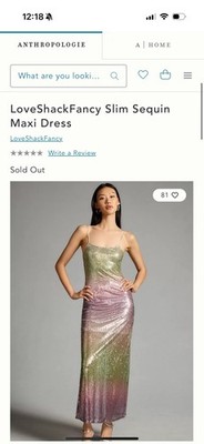 LoveShackFancy NEW Grand Ombre Sequins Formal Party Maxi Dress Lilac Size 2