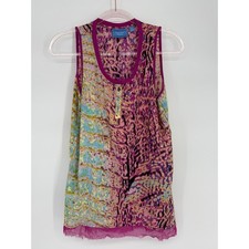 Simply Vera Vera Wang Womens Abstract Animal Print Henley Tank Top Magenta Sz M