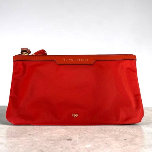 Anya Hindmarch Filing Cabinet Trio Pouch Red Nylon Leather Zip Organizer
