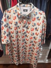 Waggle Polo Shirt Sz 3XL White Rooster Print Golf Performance Short Sleeve Cock