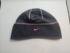 Women  s Nike Thermal Beaniewinter hat fleece Running Pony Tail Hole gray pink