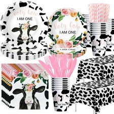 Holy Cow I'm One Birthday Decorations Girl Tableware, Cow Print First Birthda...