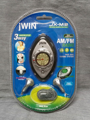JWIN Micro AM/FM Pocket Radio, Stereo Earphone, Bass Boost, Night Glow, 3-Way