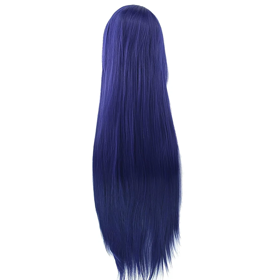 IMISSU 80cm Long Straight Natural Hair Cosplay Wigs with Bangs Dark Blue  - Image 3 of 4