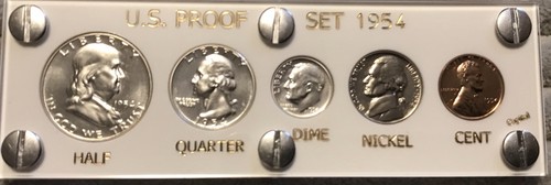 1954 US Silver Proof Set Frosty Gem Coins White Capital Holder Display Box - 第 1/12 張圖片