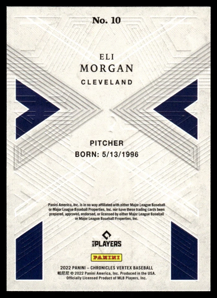 2022 Panini Chronicles Vertex Eli Morgan Cleveland Guardians #10 - Image 2 of 2
