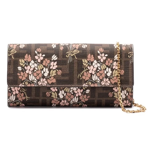 NUOVO PORTAFOGLIO FENDI FF LOGO FLOREALE CATENA TRACOLLA BORSA SCATOLA AUTENTICA!