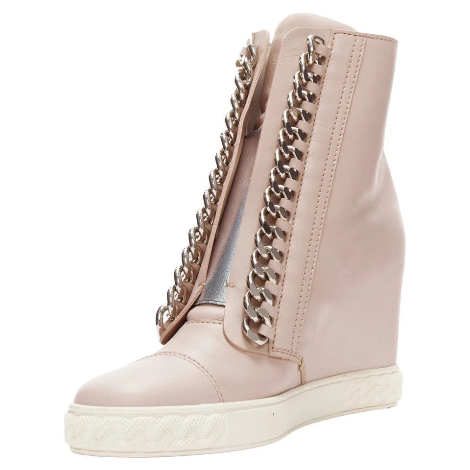 Zapatillas Casadei Cuero Plata Cadena Borde Tobillo Cuña Mujer Rosa Talla 39.5 Foto 4 de 4