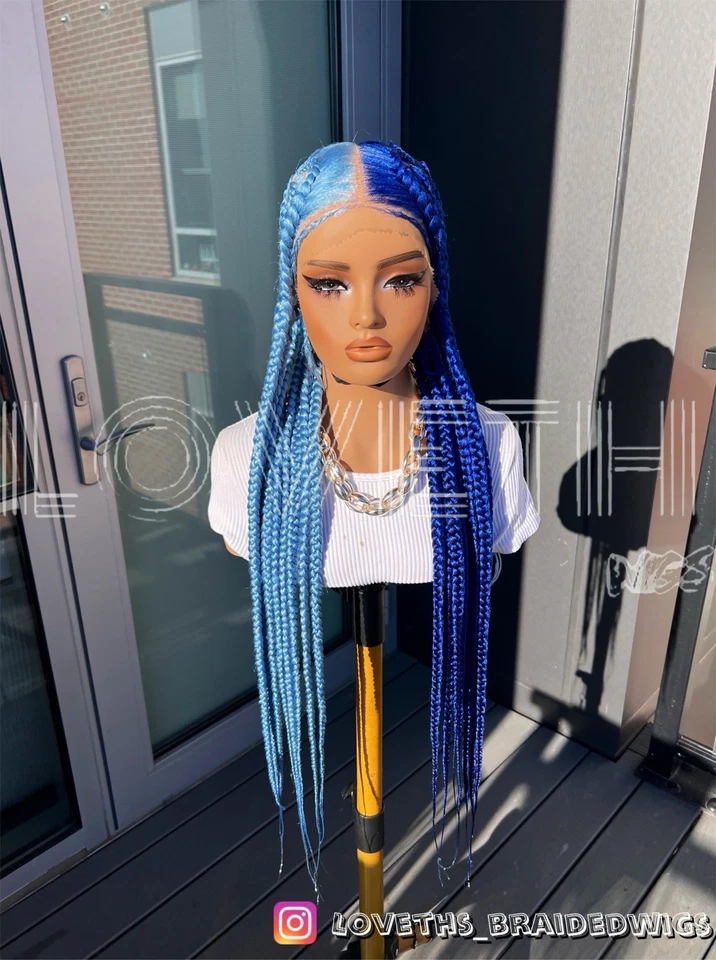 Se envía al día siguiente (ENVÍO 2 DÍAS) Peluca trenzada de encaje completo Cornrow, trenza negra sin nudos Foto 4 de 4