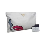 PRADA Triangle Logo Clutch Bag BP521B White/Pink Nappa Leather Unisex Lip
