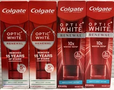 4 Pack: Colgate Optic White Renewal BRILLIANT SHINE Toothpaste Enamel Safe 3 oz