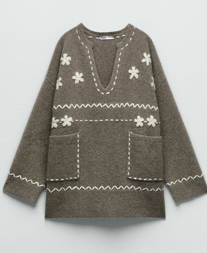 ZARA £109 EMBROIDERED KNIT WOOL SWEATER 56% Wool 21% Yak fibre AW21/22 BNWT New - Picture 4 of 12