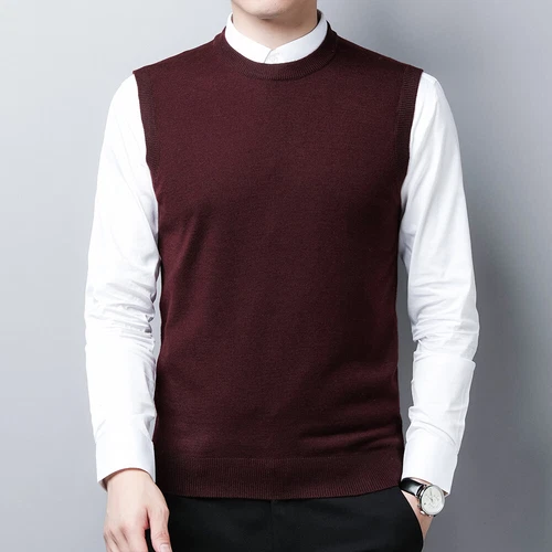 Suéter Chaleco Para Hombres Cuello Redondo Otoño Tejido Camisetas sin Mangas Pullover - Imagen 17 de 42