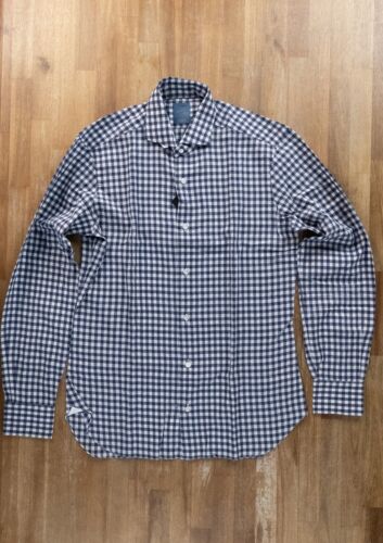 BARBA Napoli Dandy Life blue & white check flannel cotton shirt Size 39 / 15.5