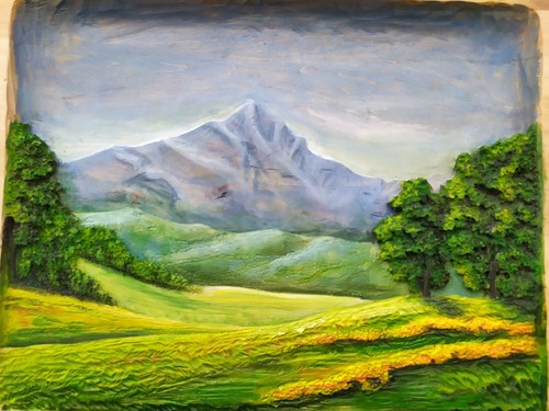 3D Wooden Picture "Mountain Meadow" Wood Carving Wall Art Handcarved Nature - Picture 2 of 5