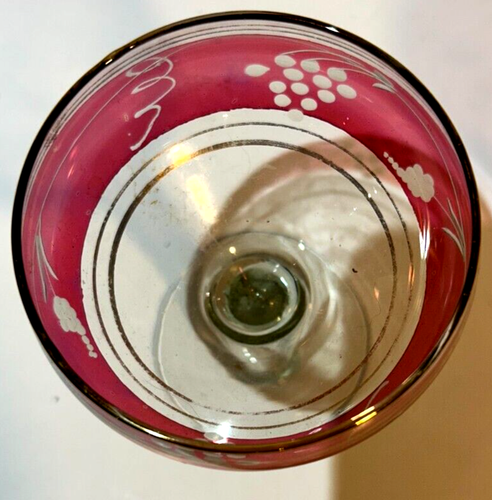 Vtg. Cranberry With Clear Stem Glasses Set Of 7 - Picture 6 of 13