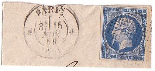 KAISERREICH - NR. 14 - ACHTECKIGER PUNKTSTEMPEL - KLEINES FRAGMENT VOM 15. NOVEMBER 1859. - Bild 1 von 1