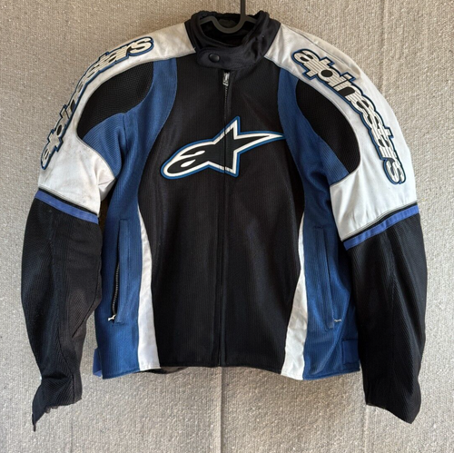 Vintage Mens Sz Large Alpinestars Motorcycle Biker Jacket White Black Blue Armor