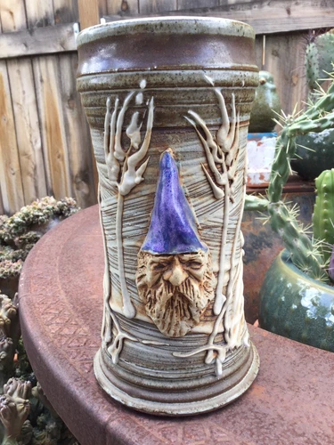 Ceramic Pottery Mug Stein Wizard ONE OF A KIND Hand Crafted Unique SIGNED