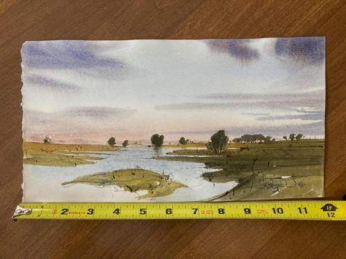 Original Aquarell Uferlandschaft, Sümpfe von Utah - Bild 1 von 3