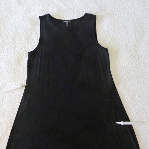 Eileen Fisher schwarz Viskose Jersey abgewinkelte Nähte + Saum Midi A-Linie Kleid S M $ 278 - Bild 8 von 12