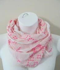 american eagle Embroidered Sheer Cotton Infinity Scarf Wrap White & Pink