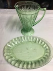 Vintage Green Depression Glass Pitcher and Platter