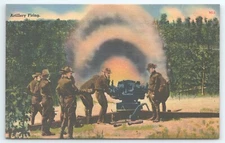 Postcard Artillery Firing Military WWII