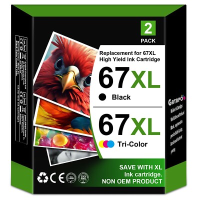 GATAPO  Printer Ink 67XL Black/Color Combo for HP DeskJet 2723e Envy 6034e 2PK
