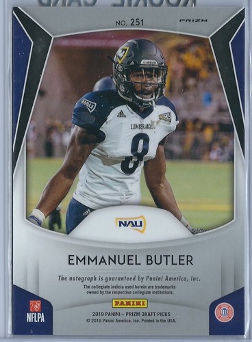 2019 Prizm Draft Picks Football Emmanuel Butler Northern Arizona Autographed RC - Picture 2 of 2