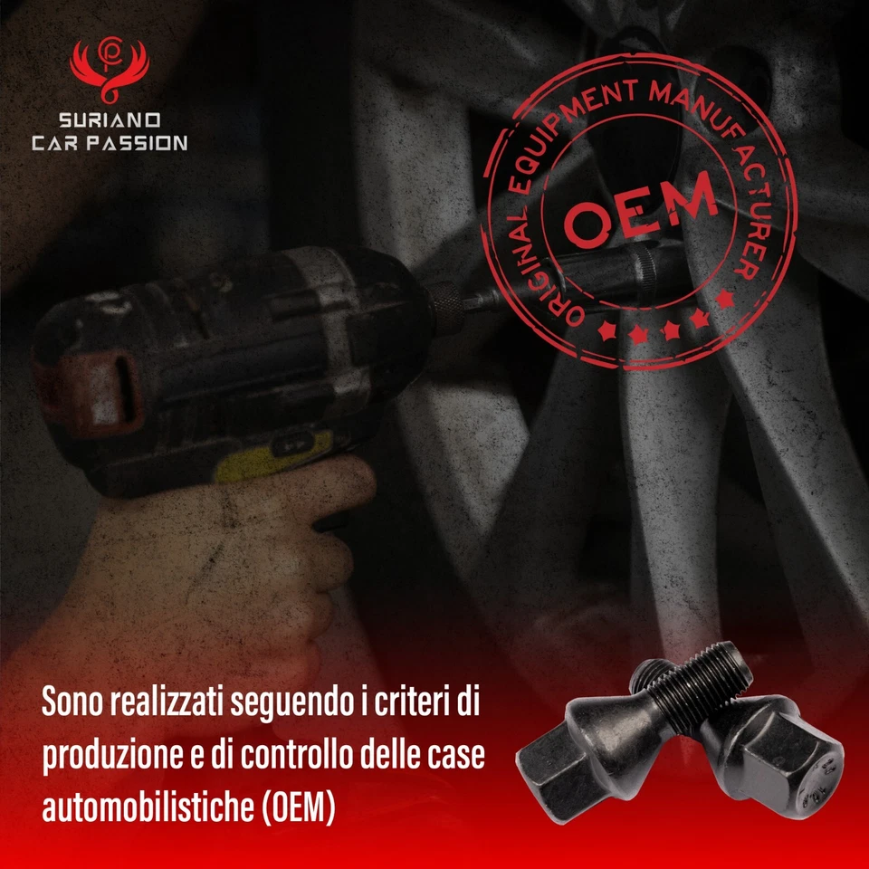 20 Bulloni Dadi Ruote Cerchi Lega Per Jeep Compass 2017-2020 M12X1,25 NERI - Immagine 3 di 4