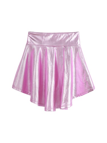 Girls Shiny Metallic Dance Mini Skirt Pleated Skater A-Line Flare Skirts Skort - Picture 53 of 67