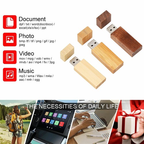 USB Flash Drive 3.0 I 2.0 64GB 32GB 16GB 8GB USB Stick Pendrive Bamboo Wooden - Afbeelding 1 van 18