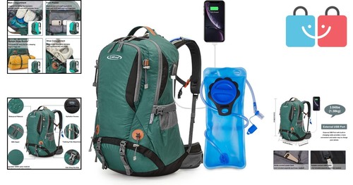 Mochila duradera de 50 L con vejiga de hidratación y cubierta de lluvia para aventuras al aire libre - Imagen 2 de 8