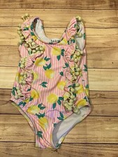 Nicole Miller New York Lemons W/pom Poms One Piece Girls Bathing Suit Size 5