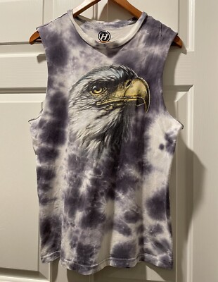 Hybrid Eagle White & Gray Tie Dye Tank Top Sleeveless Muscle Biker Shirt M 38-40