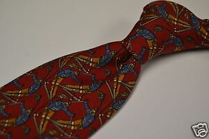 Salvatore-Ferragamo-Vintage-Slalom-Downhill-Skiier-Red-Silk-Tie-EUC