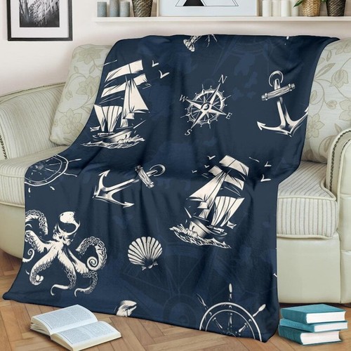 Nautical Blanket Throw Fleece Cozy Couch Sofa Plush Bedding Gift - Picture 2 of 6