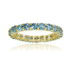 Yellow Gold Flashed Silver Swiss Blue Topaz 3mm Round-cut Eternity Ring, Size 9