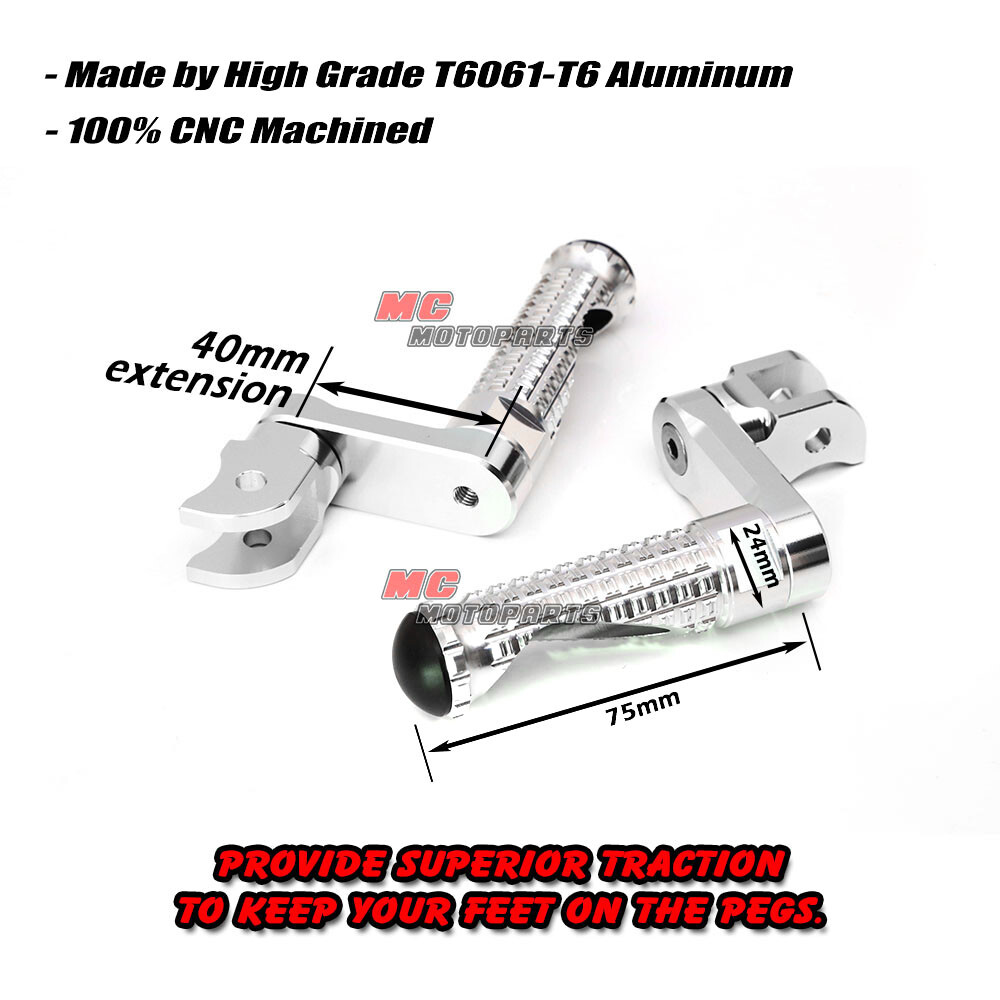 MPRO Black Front Foot Pegs 40mm Adjustable For Triumph Street Triple