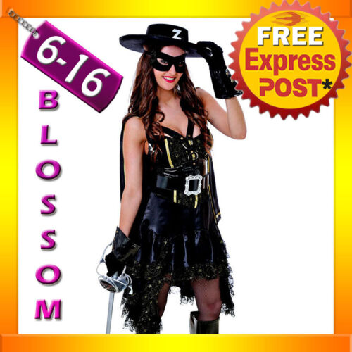 I22 Zorro Woman Costume Masked Movie Hero Fancy Dress Mexican Party Outfit I22 Zorro Woman Costume Masked Movie Hero Fancy Dress Mexican Party Outfit