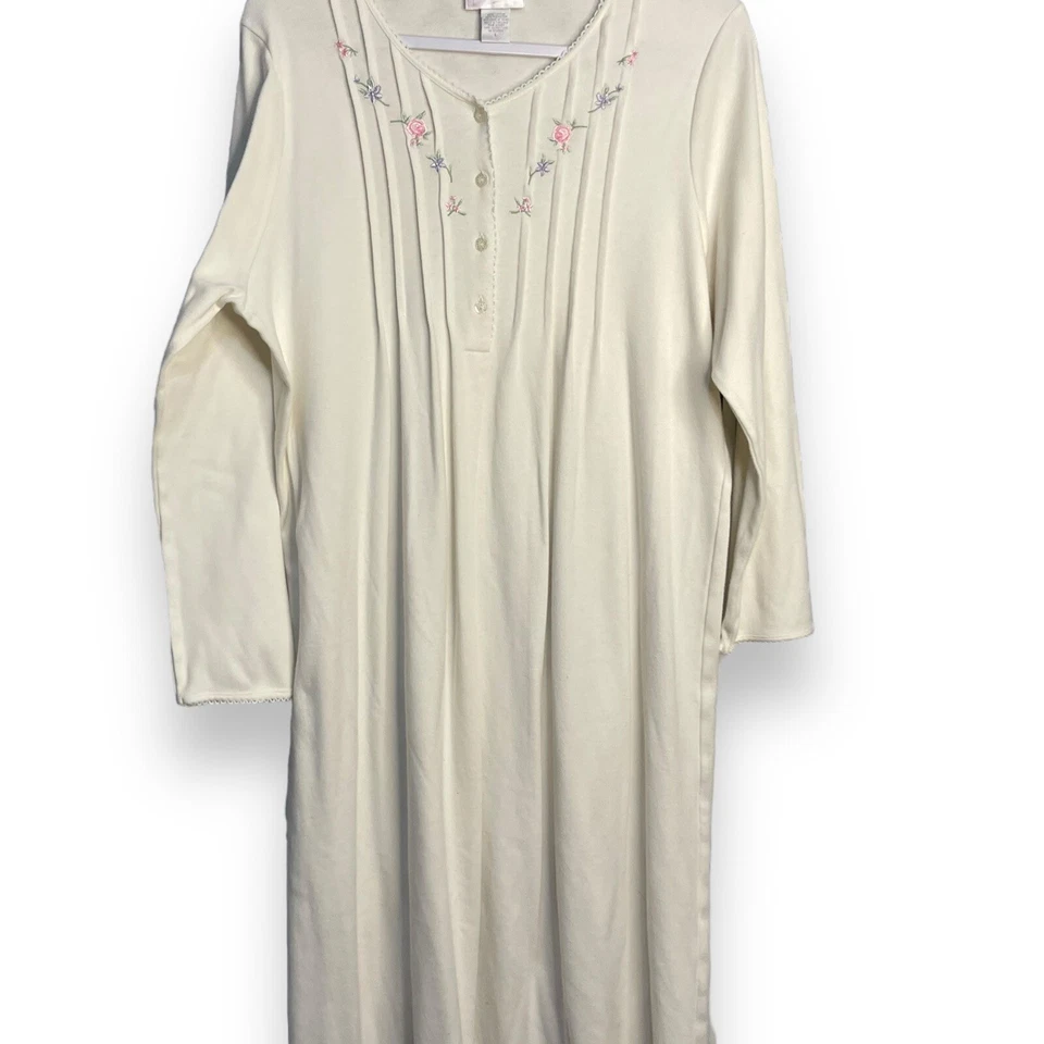 Shadowline Nightgown House Dress Women's Large Ivory Cream Floral Embroidered - Image 4 of 4